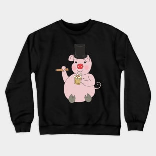 Pig with a cigar and a beer Crewneck Sweatshirt